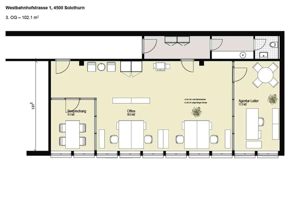 Helle Büroräume mit Glastrennwänden / inkl. Einstellhallenplatz+Keller