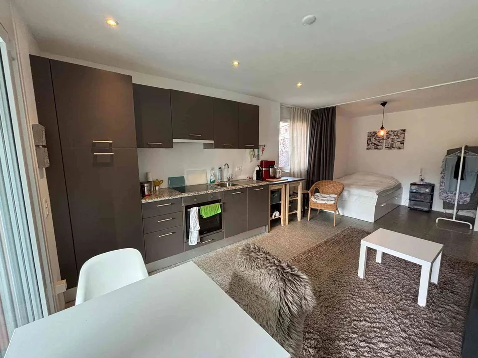 Moderne 1.5-Zimmer-Wohnung mit Pool, Ausblick und Garage