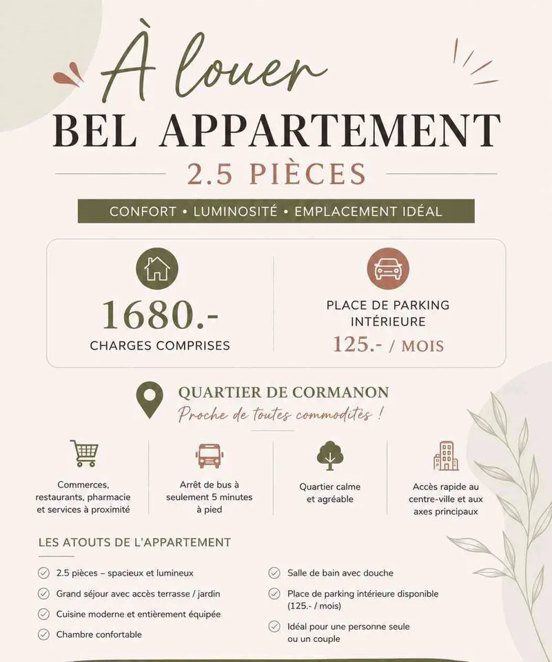 Appartement à remettre dans le quartier de Cormanon