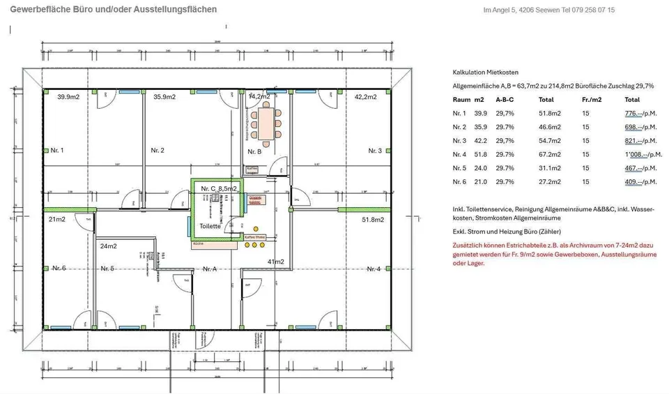 Büroflächen ab 26m, Lagerflächem Gewerbeboxen in 4206 Seewen