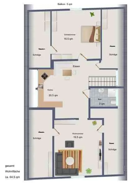 2.5-Zimmer-Dachwohnung, gemütlich und gepflegt