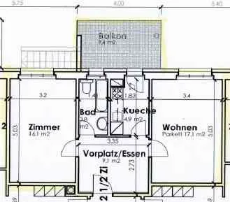 2.5 Zimmer, 51 m², 3. Stock