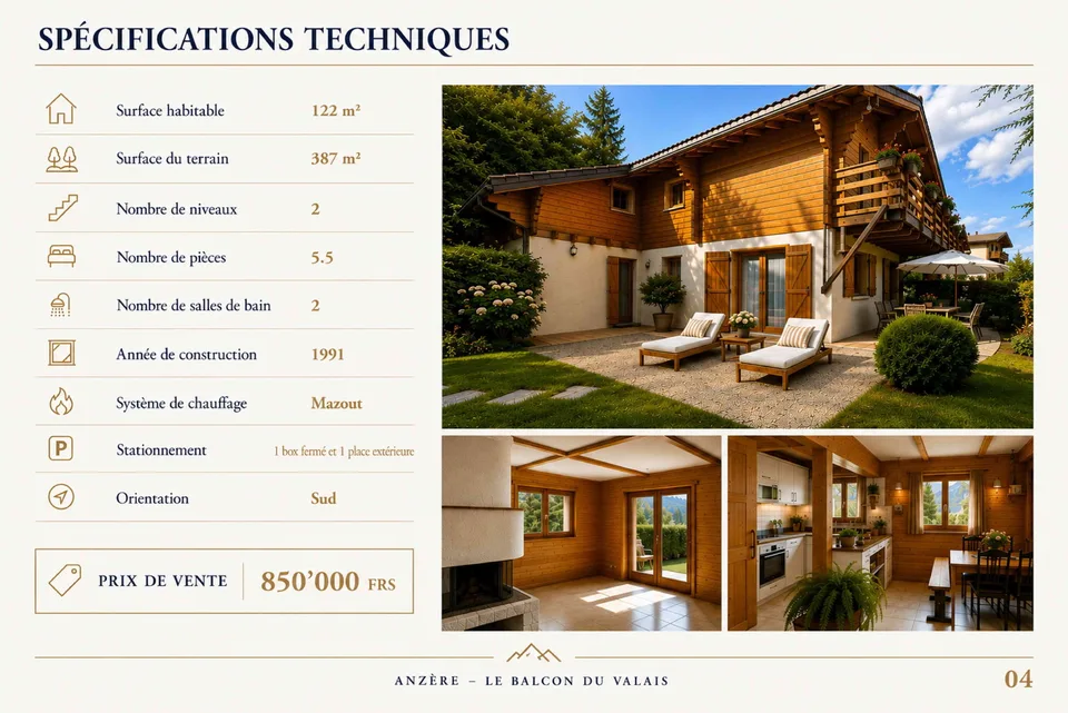 Anzère : Grand chalet ensoleillé, environnement paisible et familial.