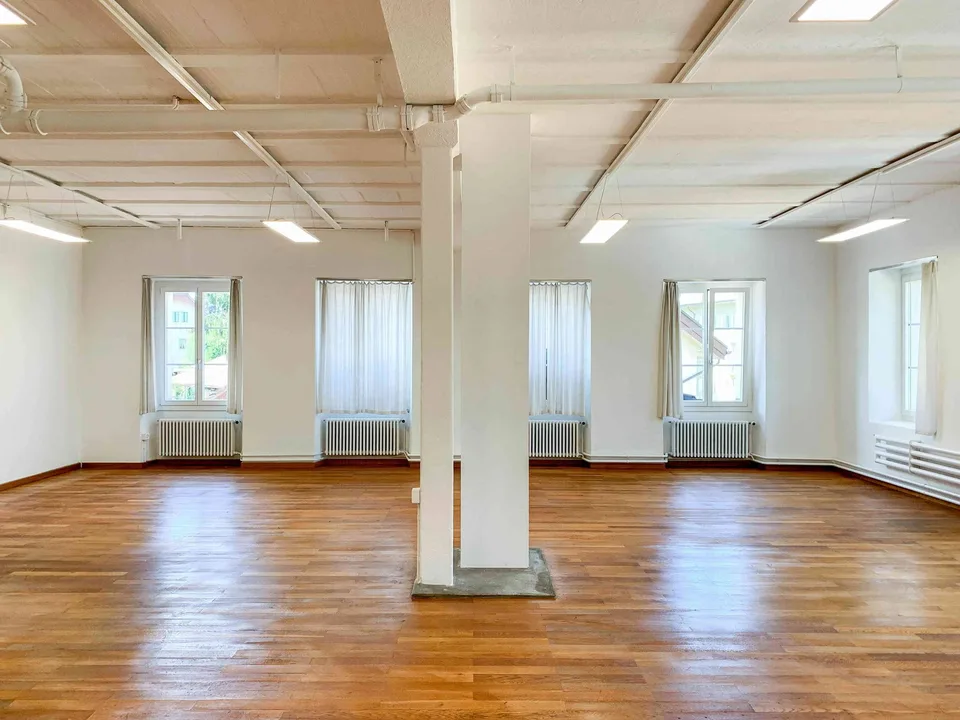 Grosses Büro/Atelier in Industrielook und Aussicht