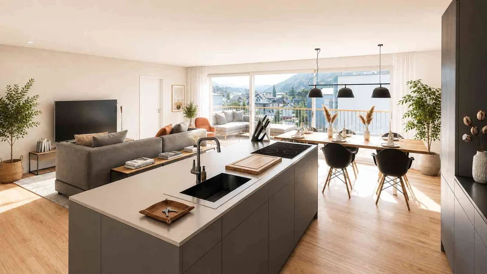 Exklusive 4.5 Zimmer-Neubauwohnung mit Balkon zum begrünten Innenhof