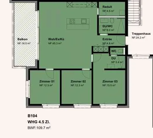 Exklusive 4.5 Zimmer-Neubauwohnung mit Balkon zum begrünten Innenhof