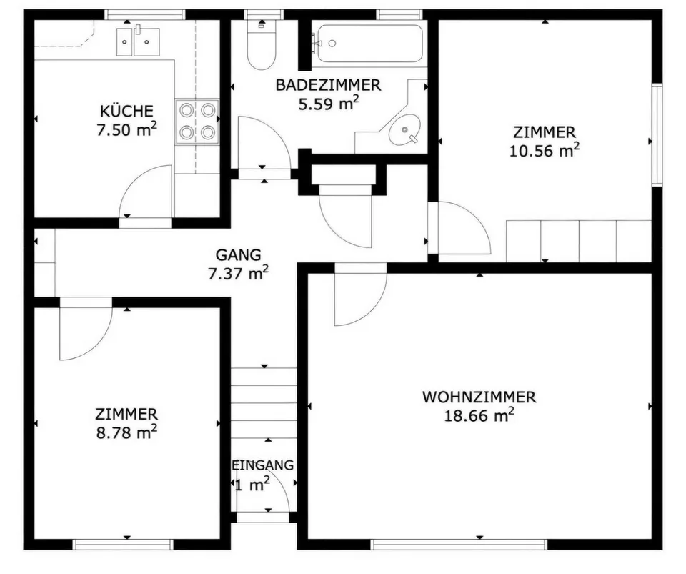 3 Zimmer Wohnung möbliert, befristet im Zentrum