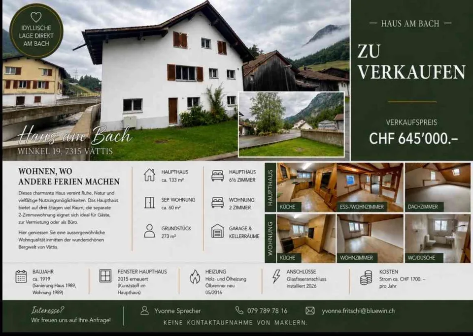 EFH mit sepr. Wohnung am Bach in Vättis