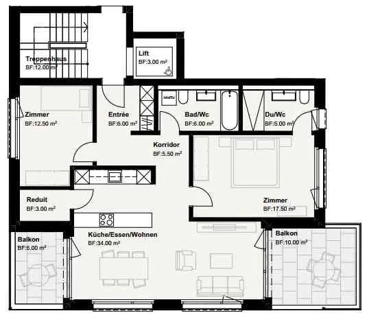 Neubau-Wohnung mit zwei Balkonen und Seesicht