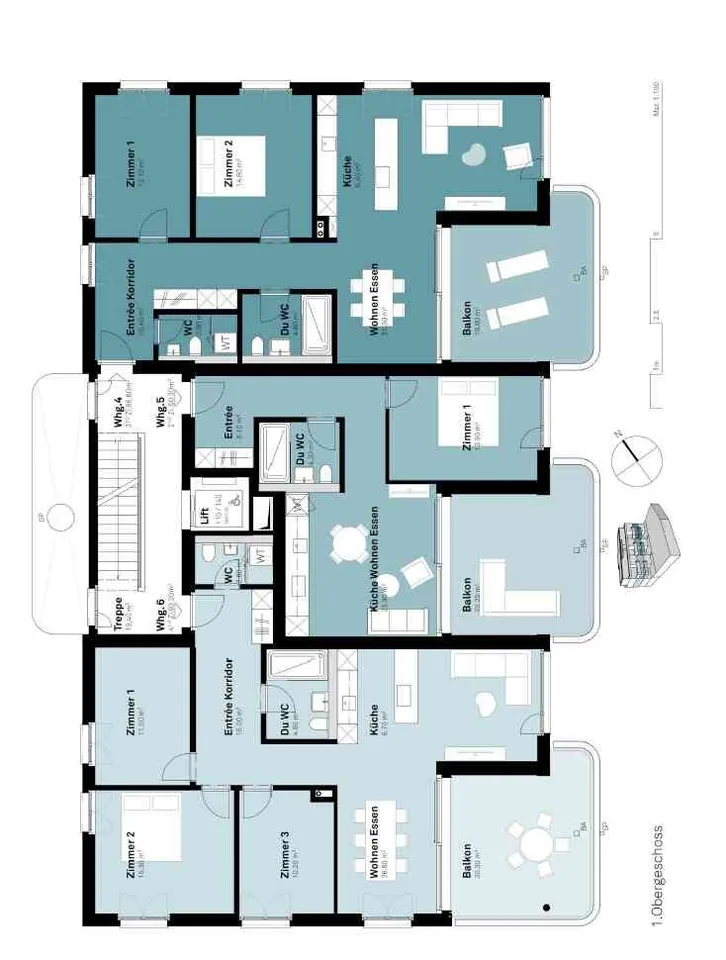 Moderne 2.5-Zimmer-Wohnung mit grosser verglaster Terrasse in Wangen