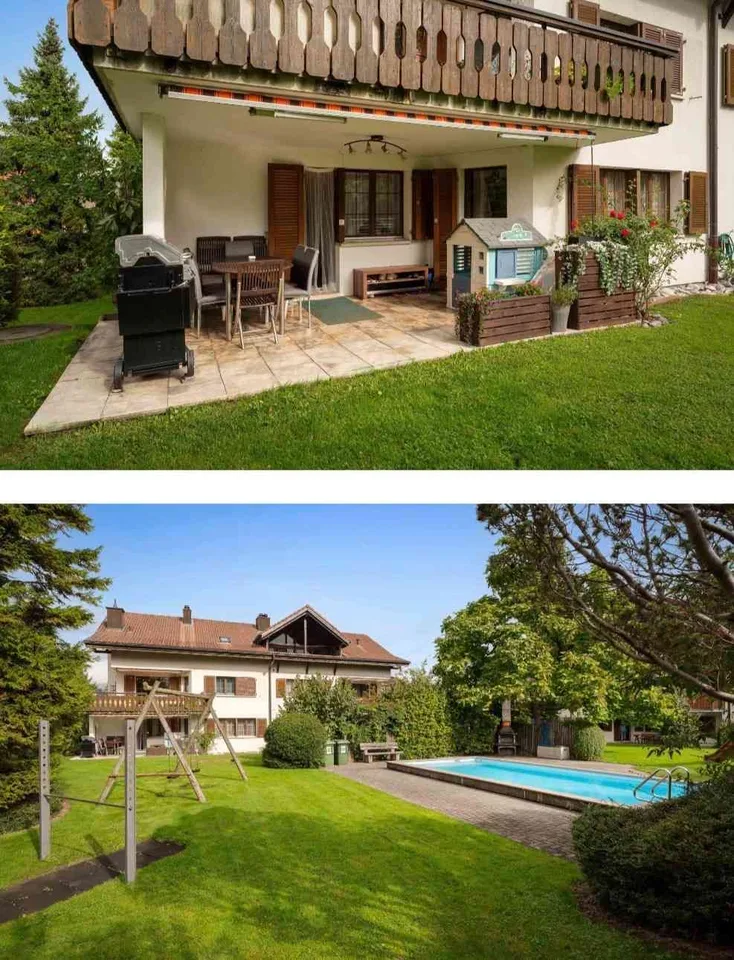 Kinderfreundliche 3.5 Zimmer Gartenwohnung mit Chemine und Pool