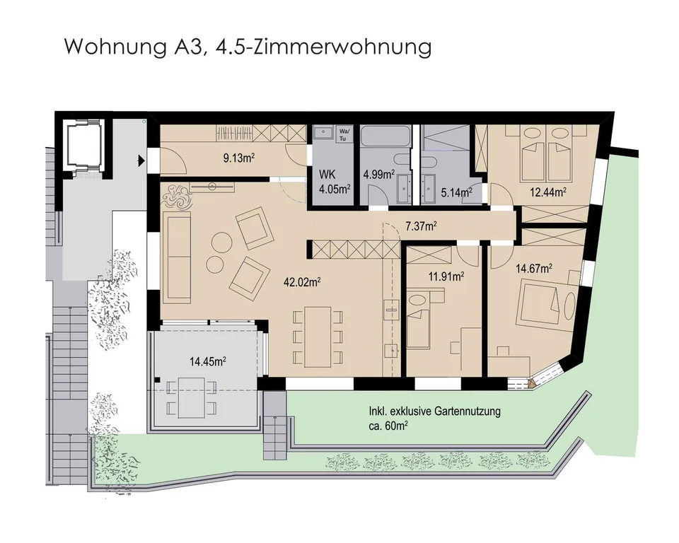 Platz zum Leben – 4½-Zimmer-Gartenwohnung – Foto 3 von 4