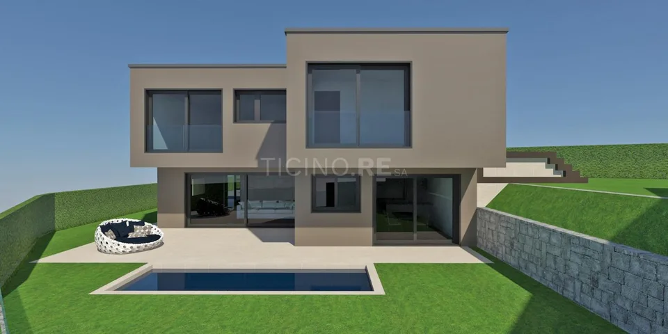 Esclusiva villa moderna da costruire a Lugano-Sonvico progetto approvato