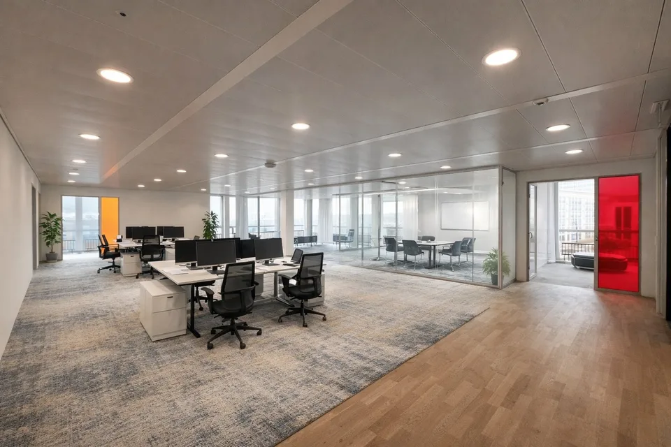 Neue und moderne Büroflächen mit Parkplätzen