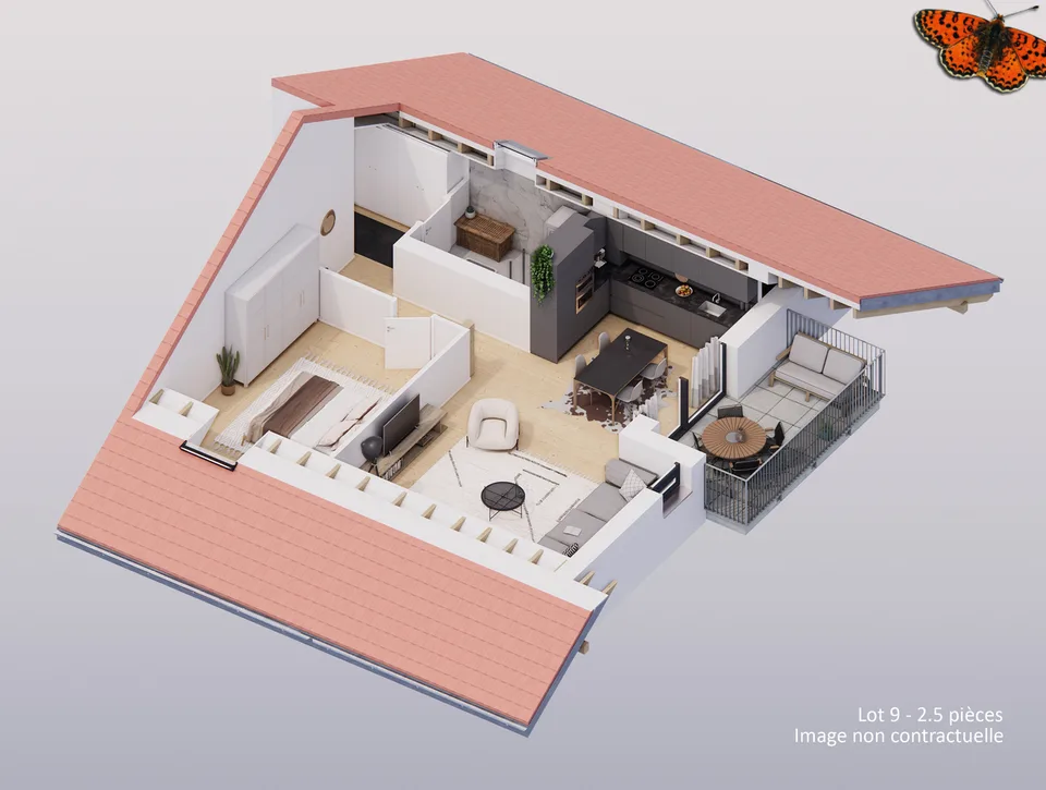 2½ Zimmer in Lentigny -- im letzten Stock mit Terrasse – Foto 6 von 7