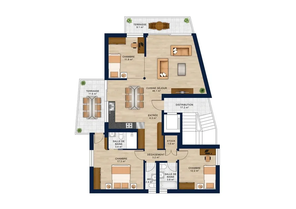 ERABLE 11 Nuova PPE di alto standing 2° piano 4,5 locali 108,8 m² + 2 balconi coperti 20,7 m²