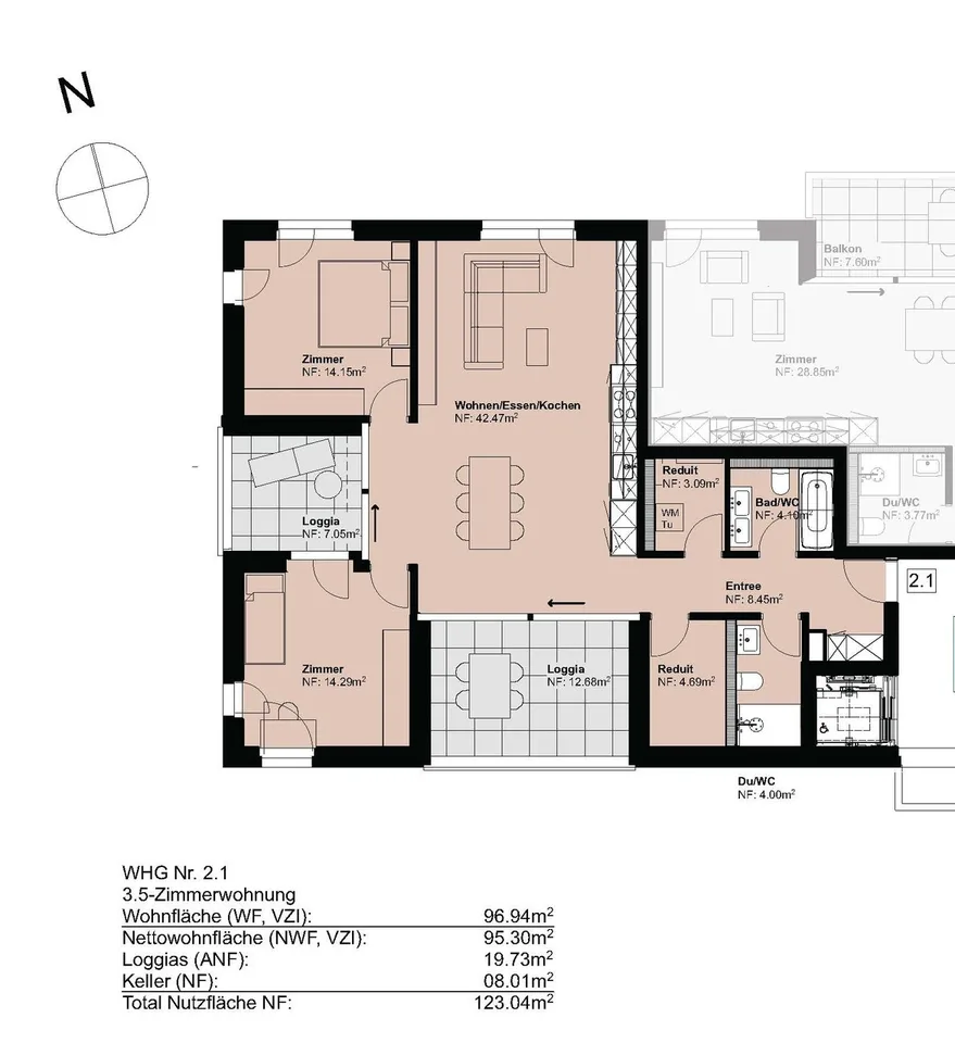 Appartement 3.5 pièces de haute qualité avec deux salles de bain et deux loggias – photo 10 sur 12