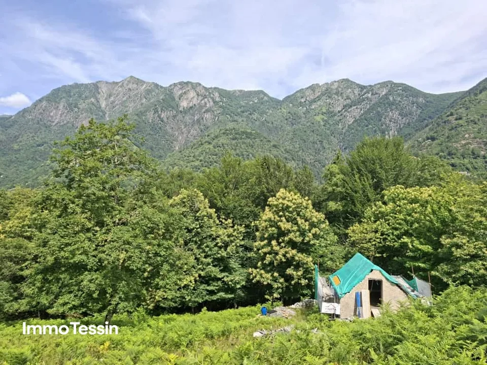 Authentisches Rustico an ruhiger Alleinlage mit freier Sicht in die Bergwelt und 3000 m2 Grundstück sowie bewilligtem Ausbauprojekt