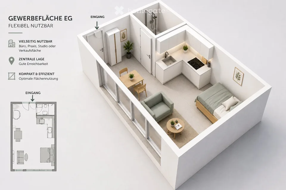 Gewerbe Raum oder Option möblierte Wohnung