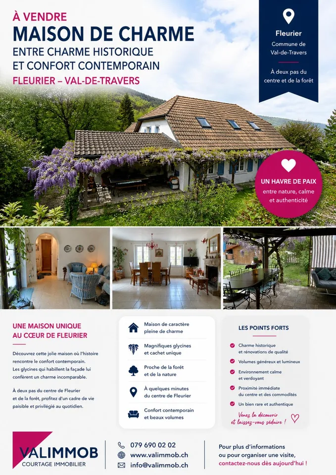 2114 Fleurier/NE Vente d’une ancienne et spacieuse propriété rénovée