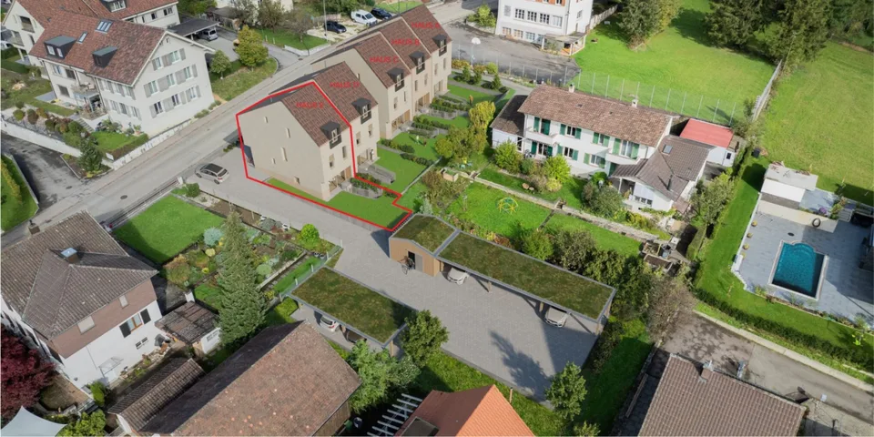 Casa a schiera moderna a Känerkinden con un concetto di vita ben pensato e uno spazio esterno ideale (Casa E)