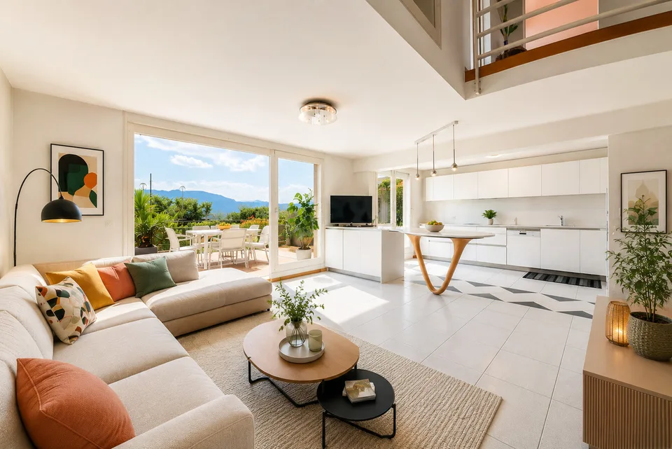 Duplex en rez-de-jardin avec vue lac