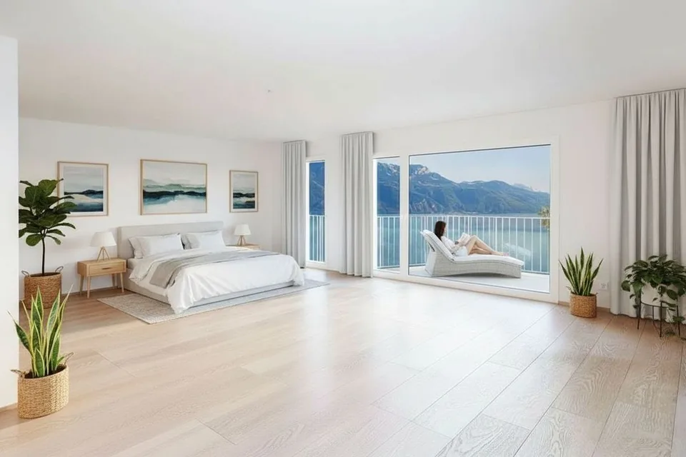Attique en duplex d'exception neuf 5.5 pièces avec grand balcon et vue spectaculaire sur le lac Léman