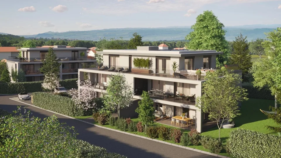 Zu Verkaufen 5-Zimmer-Wohnung im Erdgeschoss in Veyrier Privater Garten von 535 m²