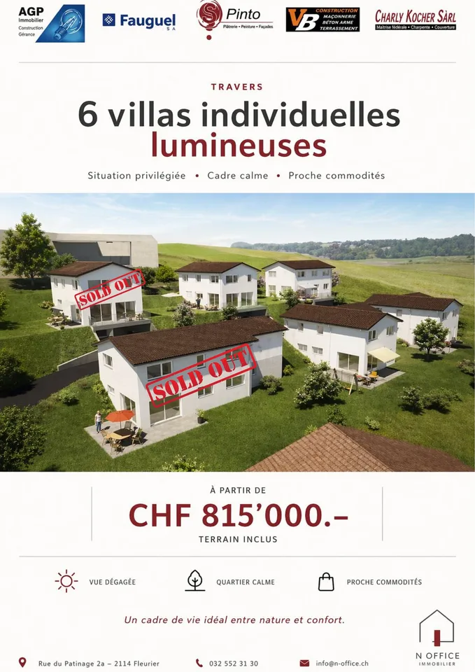 Projet de 6 villas individuelles à Travers dès CHF 815'000.-
