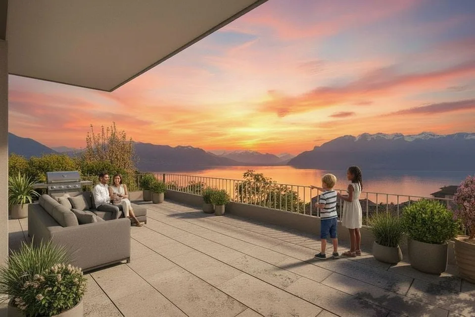 Attique duplex neuf 6.5 pièces, grands espaces et vue imprenable sur le lac Léman