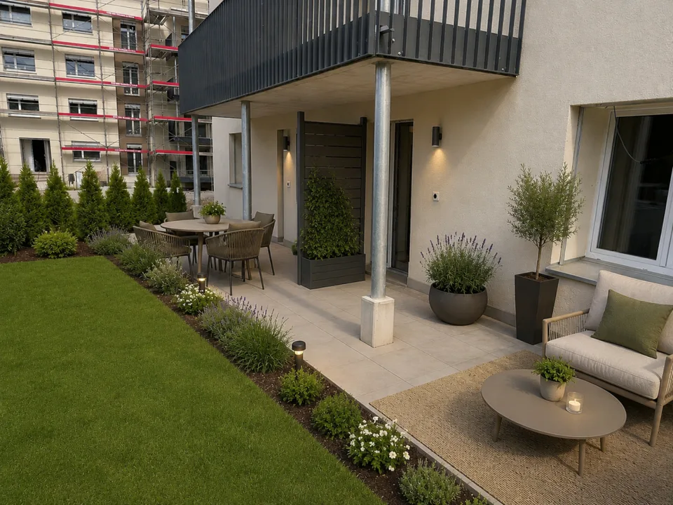 Exklusive 3.5-Zimmer-Gartenwohnung mit gedecktem Sitzplatz und privater Grünfläche