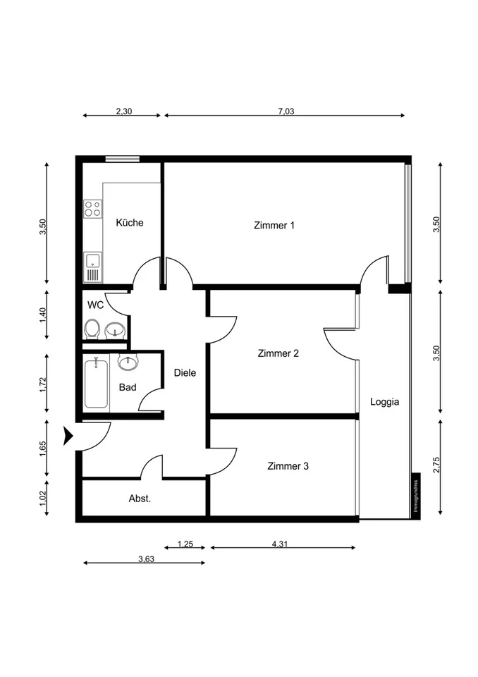 IMMORath.de - Zentrale 3-Zimmer-Wohnung mit großem Balkon – Foto 9 von 13