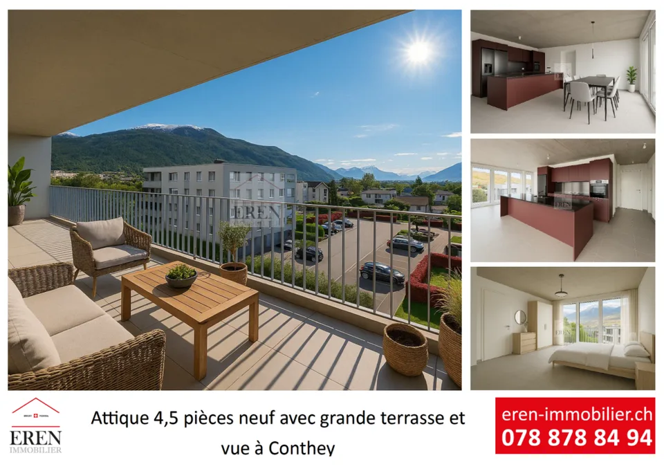 Superbe attique 4 pièces avec façades vitrées et grand balcon-terrasse panoramique de 45 m2