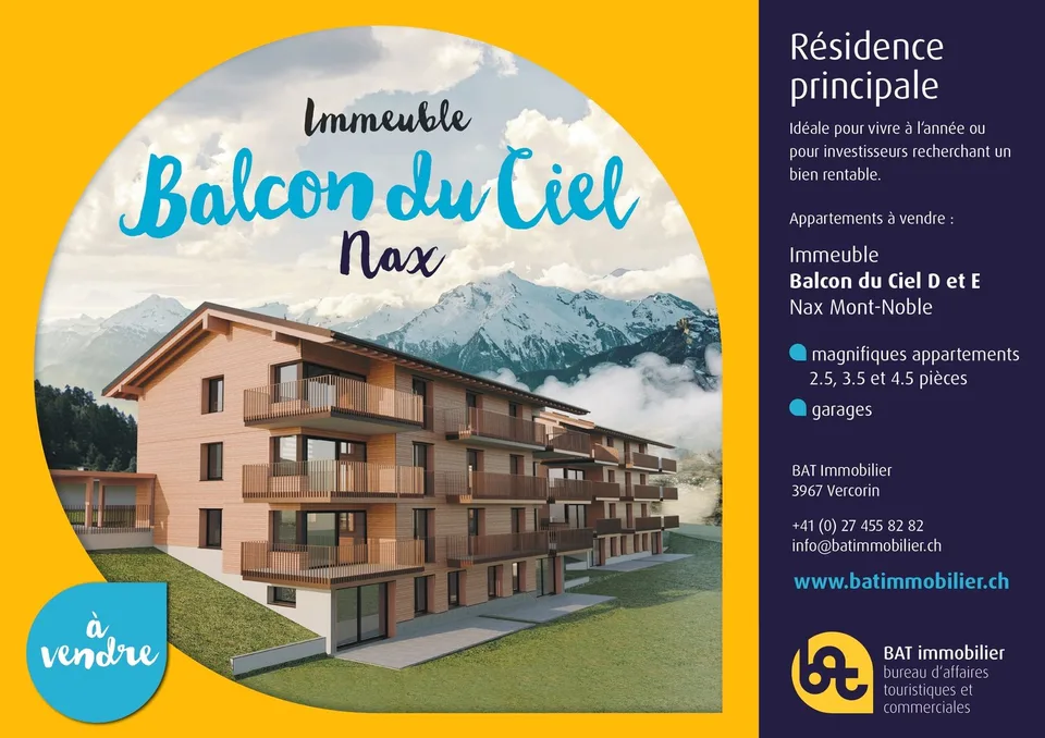 Balcon du Ciel à Nax - Résidences principales du studio au 4 pièces, actuellement sous charpente, avec fin des travaux prévue pour l'hiver 2026/2027