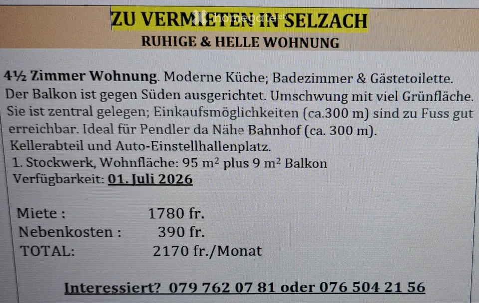 zu Vermieten 4 1/2 Zimmer Wohnung