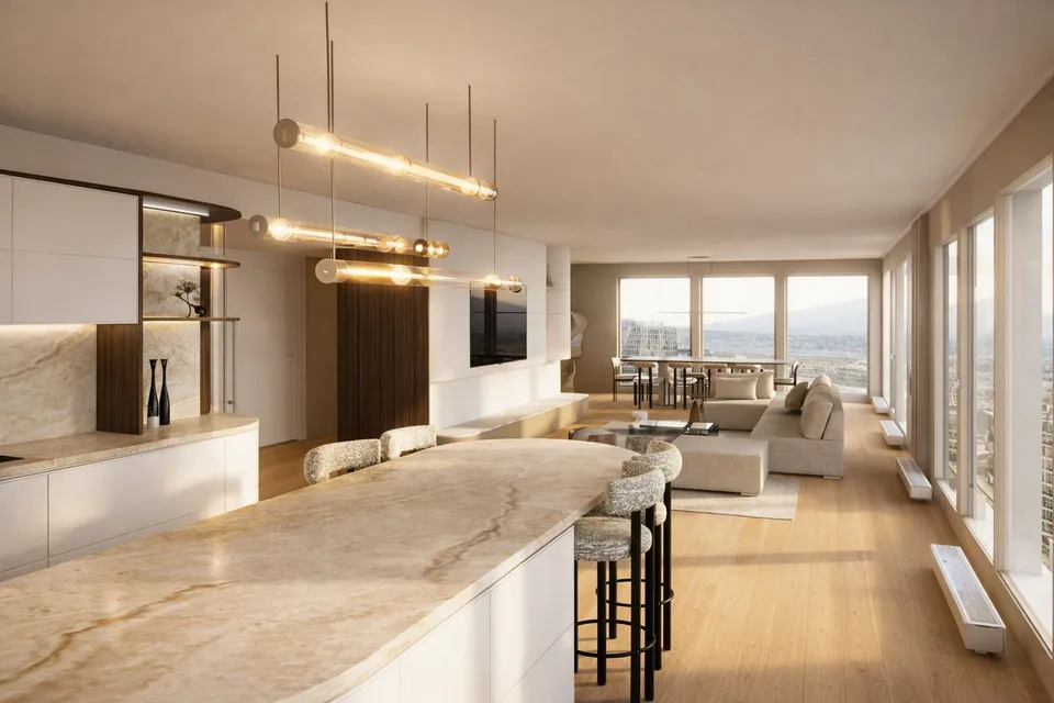 Unique penthouse with rooftop and swimming pool and amazing view on the lake and the Jet d’Eau