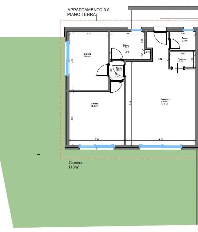 Elegante 3.5 locali con giardino privato e vista aperta sulla valle