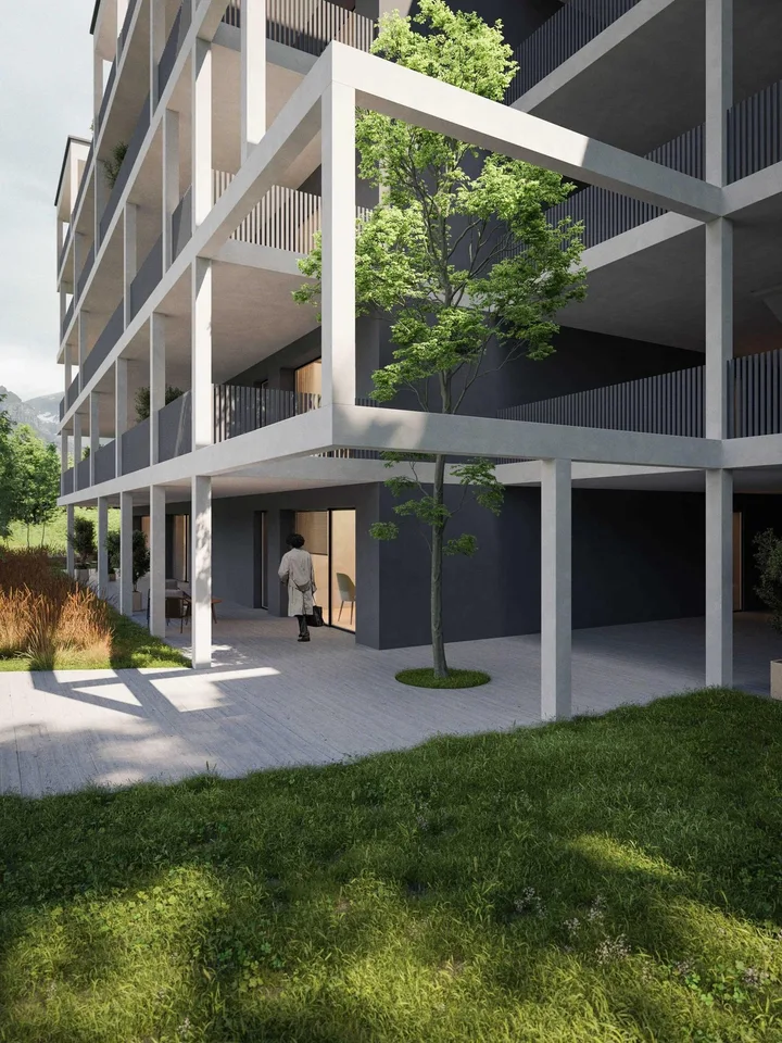 Ambiente di vita idilliaco ad Aproz: il vostro appartamento di 3.5 locali nuovo tra Natura e Città
