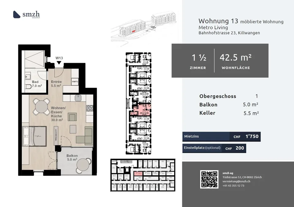 1.5-Zimmer Neubau mit Balkon - Metro Living, Killwangen