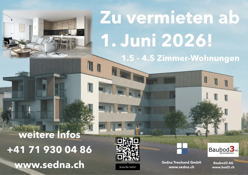 Moderne 2.5-Zimmer-Wohnung in ruhiger Lage Bettwiesen - Sofort verfügbar!