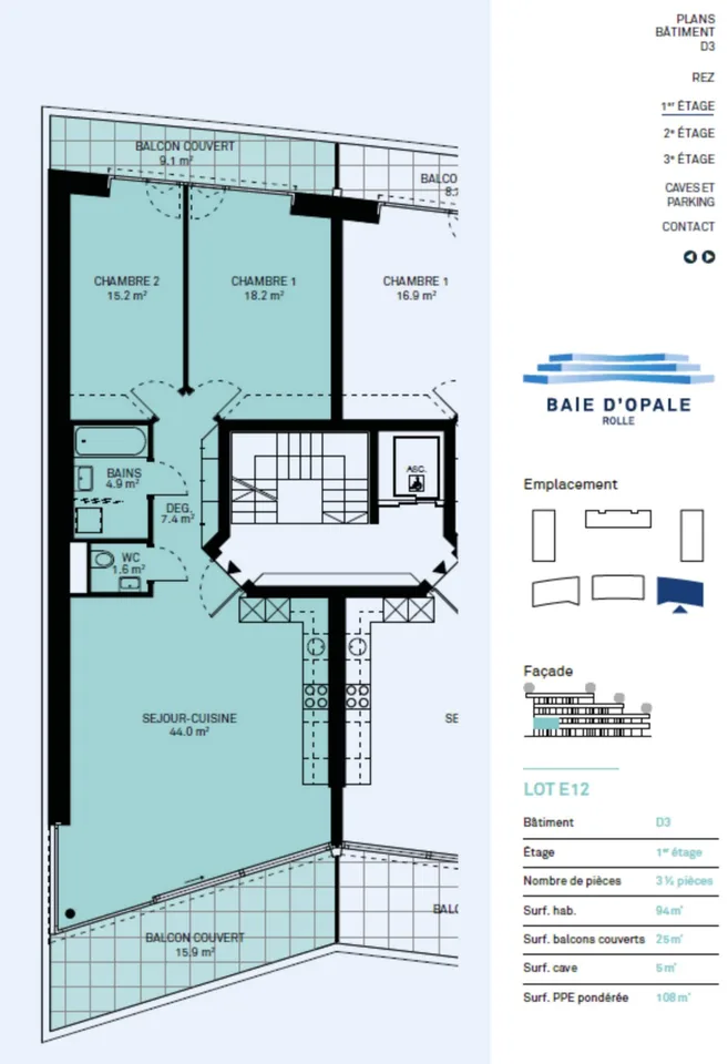 Appartamento nuovo di 3,5 locali con due balconi - Vista lago di Ginevra