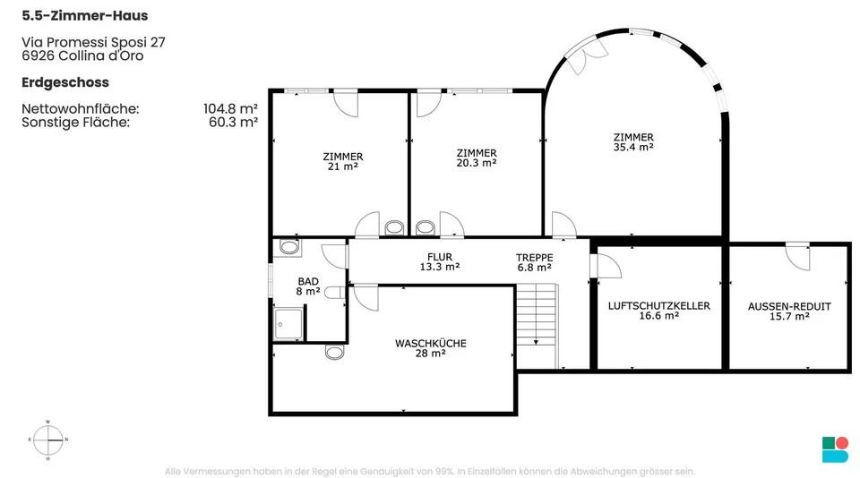 Schönes Ferienhaus mit 5.5 Zimmern in Collina d'Oro – Foto 9 von 10