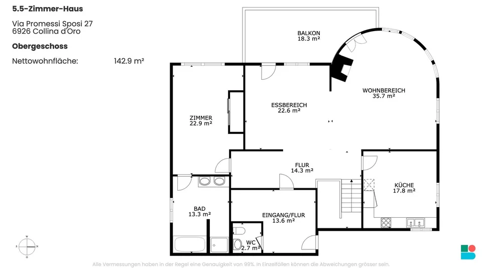 Schönes Ferienhaus mit 5.5 Zimmern in Collina d'Oro – Foto 10 von 10