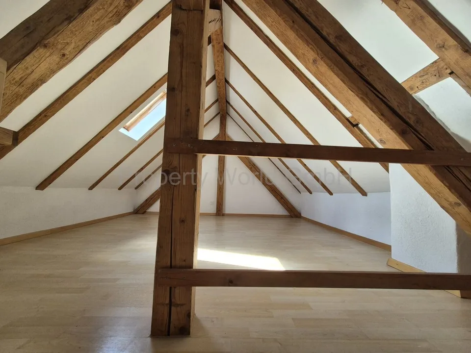 Vivere sotto la trave del tetto aperto 4,5 camere con travi in legno, balcone