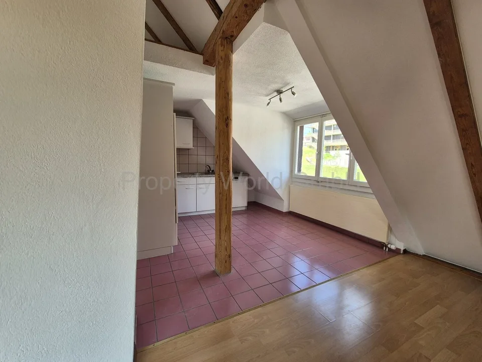 Vivere sotto la trave del tetto aperto 4,5 camere con travi in legno, balcone