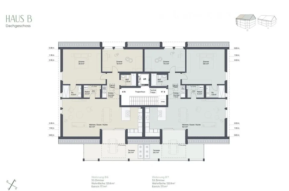Affitto per la prima volta: 3,5 locali, 120 m2, terrazza sul tetto, CHF 2'500 incluse spese accessorie
