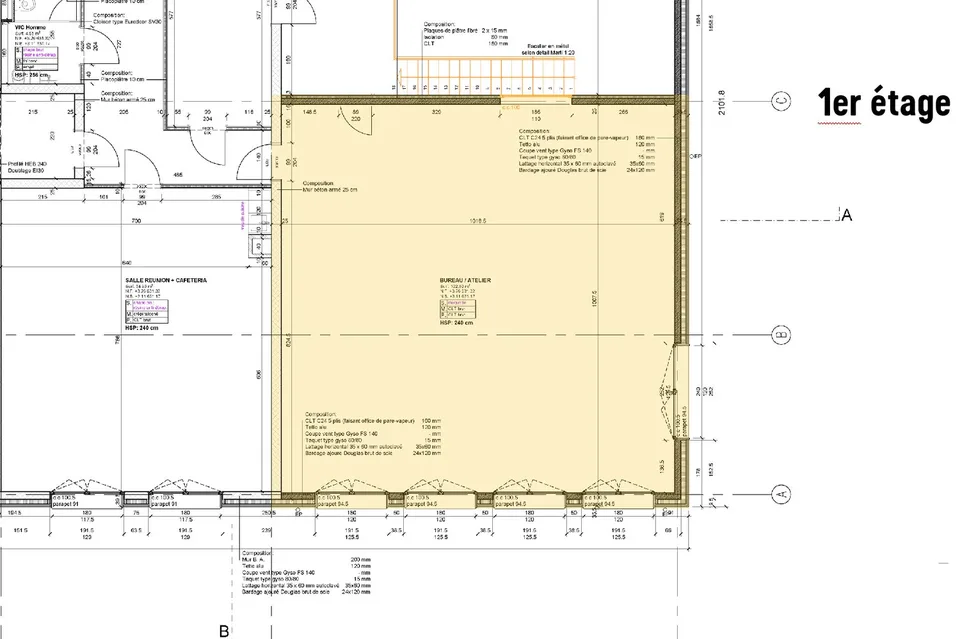 Büro von 100 m2 im 1. Stock eines neuen Gebäudes