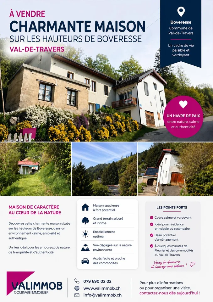 2113 Boveresse/NE Vente d’une grande maison villageoise avec 2 appartements et 2 garages