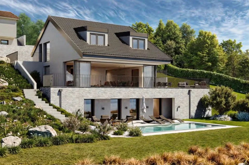 Prächtige neue 6,5-Zimmer-Villa mit Pool und Seeblick in Chexbres