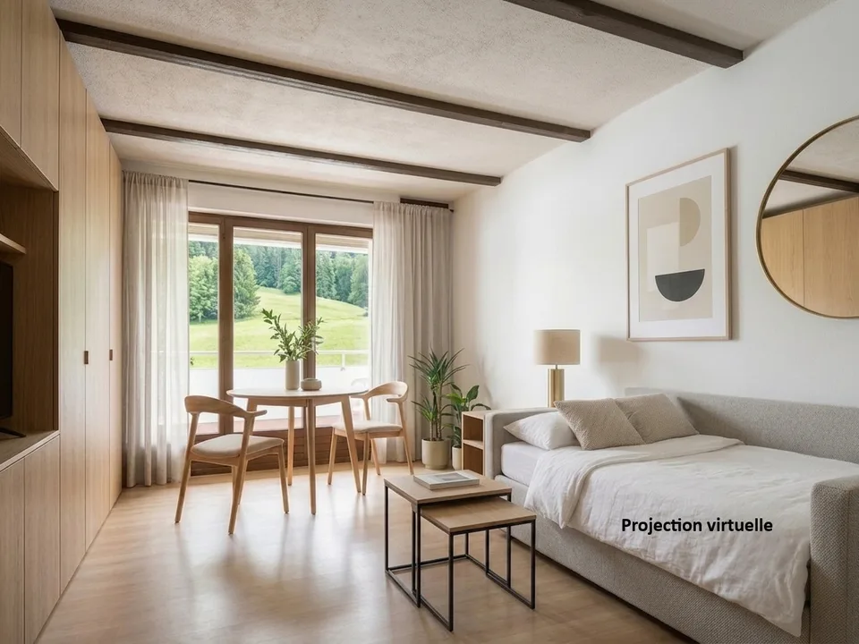 Monolocale parzialmente arredato con esposizione a sud e balcone a Torgon